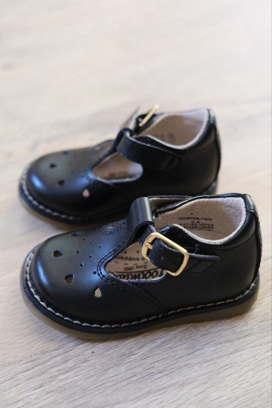 Girls NEW Footmates Black Leather Mary Jane Harper Shoes Flat Buckle Toddler 2 M